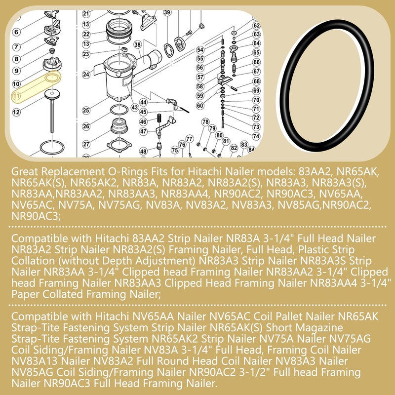 HASMX 10 Pack Piston O-Rings for Hitachi Replaces Part Numbers: 877-368, 877368 and Fits Hitachi Nailer Models: 83AA2, NR65AK, NR65AK(S), NR65AK2, NR83A, NR83A2, NR83A2(S), NR83A3, NR83A3(S), NR83AA - Image 2